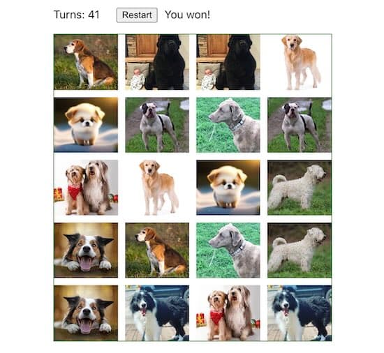 Screenshots of the dogs from memory matching game
